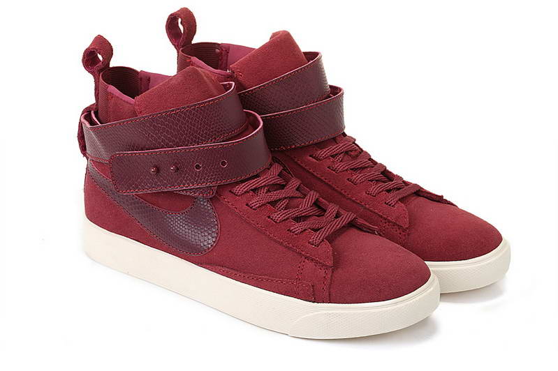 Nike Blazer haute autocollant Femmes chaussures noir fonce Rouge (1)